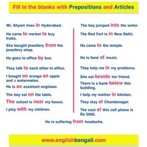 Use of Prepositions and Articles bangla