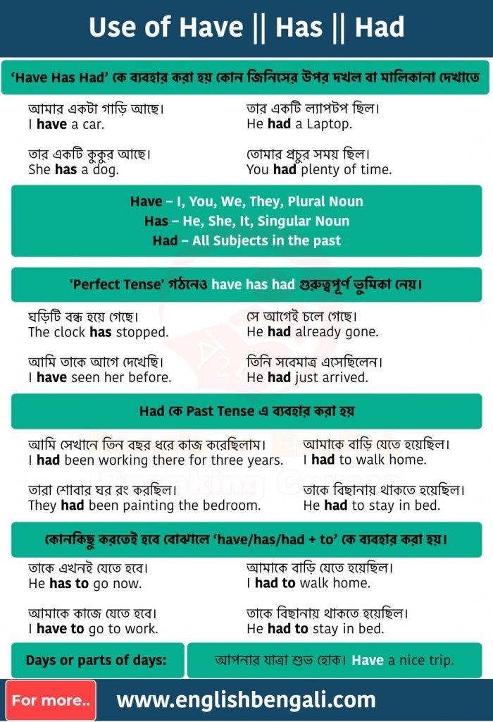 Have Has Had - English Grammar in Bengali 03