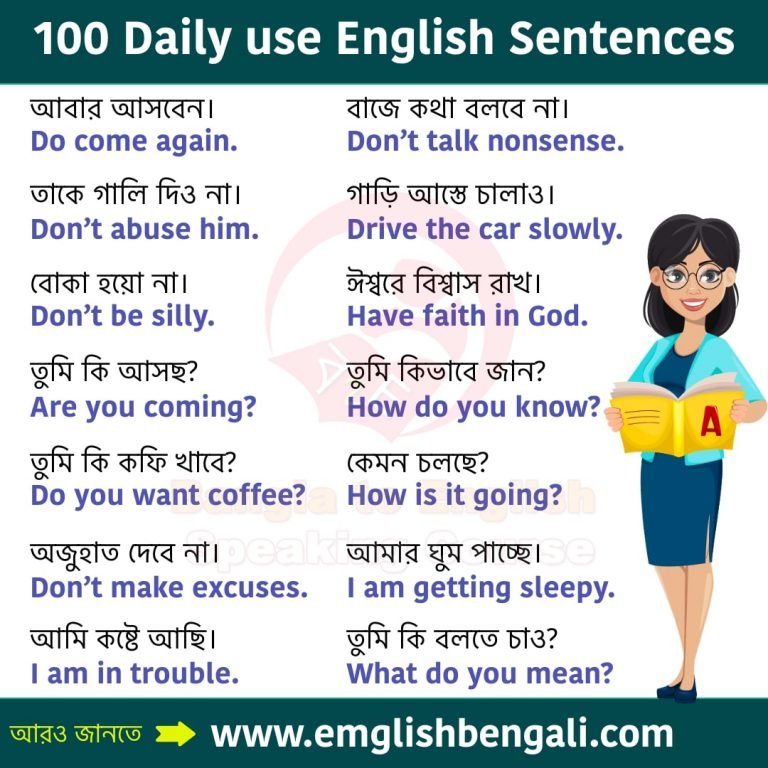 100 Daily use English Sentences with Bengali Meaning Bengali to English