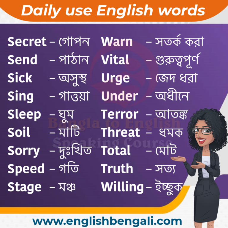 Daily use English words with Bengali meaning