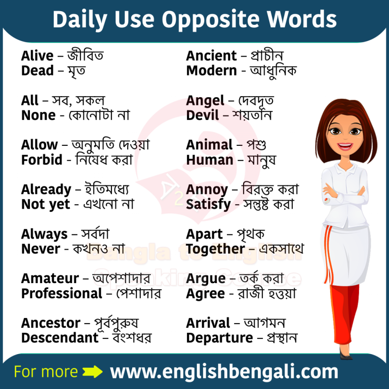 200 Daily Use Opposite Words with Bengali Meaning