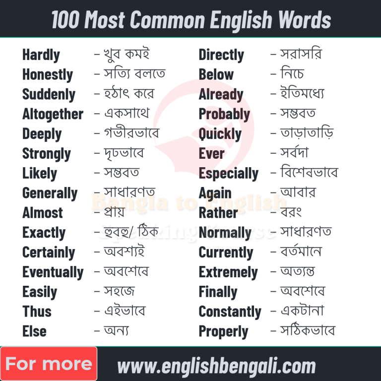 Most common English words with Bengali meaning -01